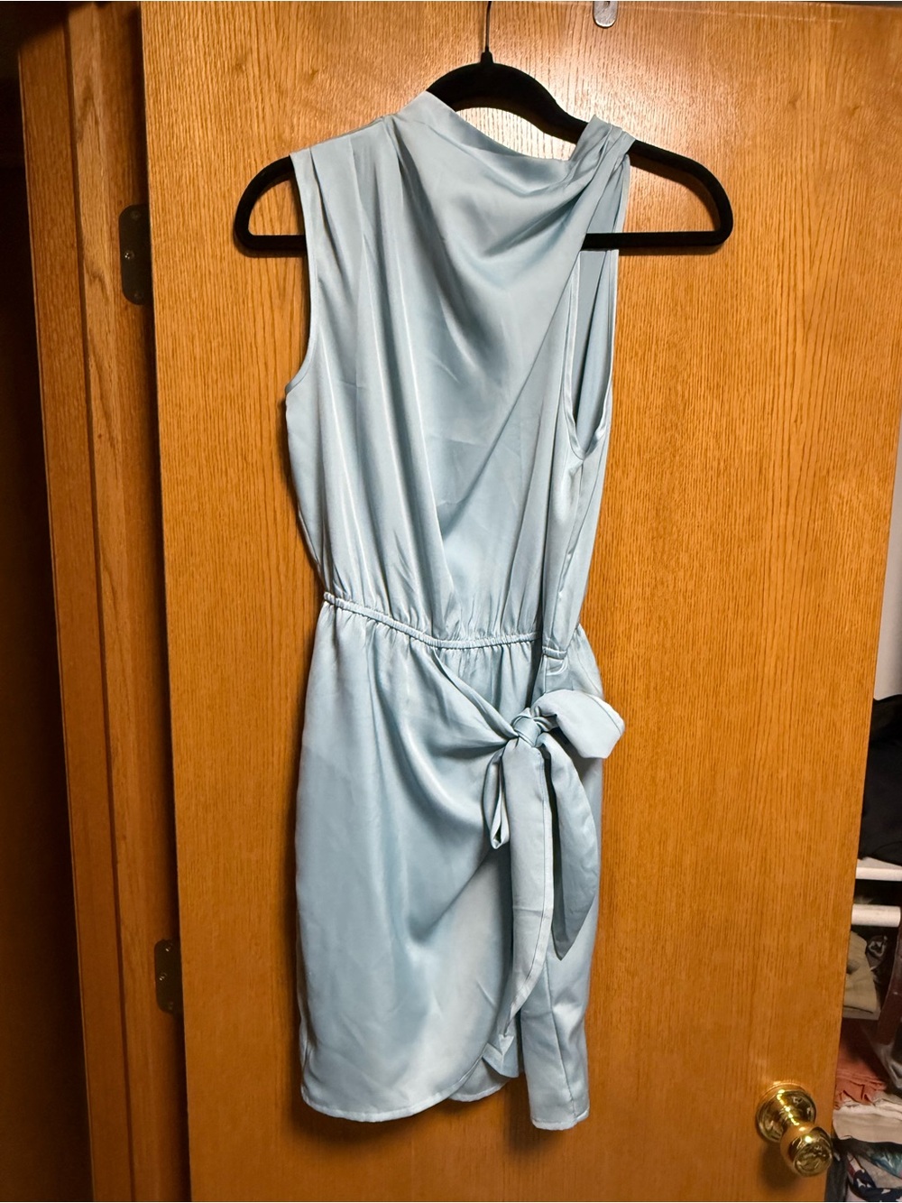 Sleeveless Light Blue Tie-Waist Mini Dress